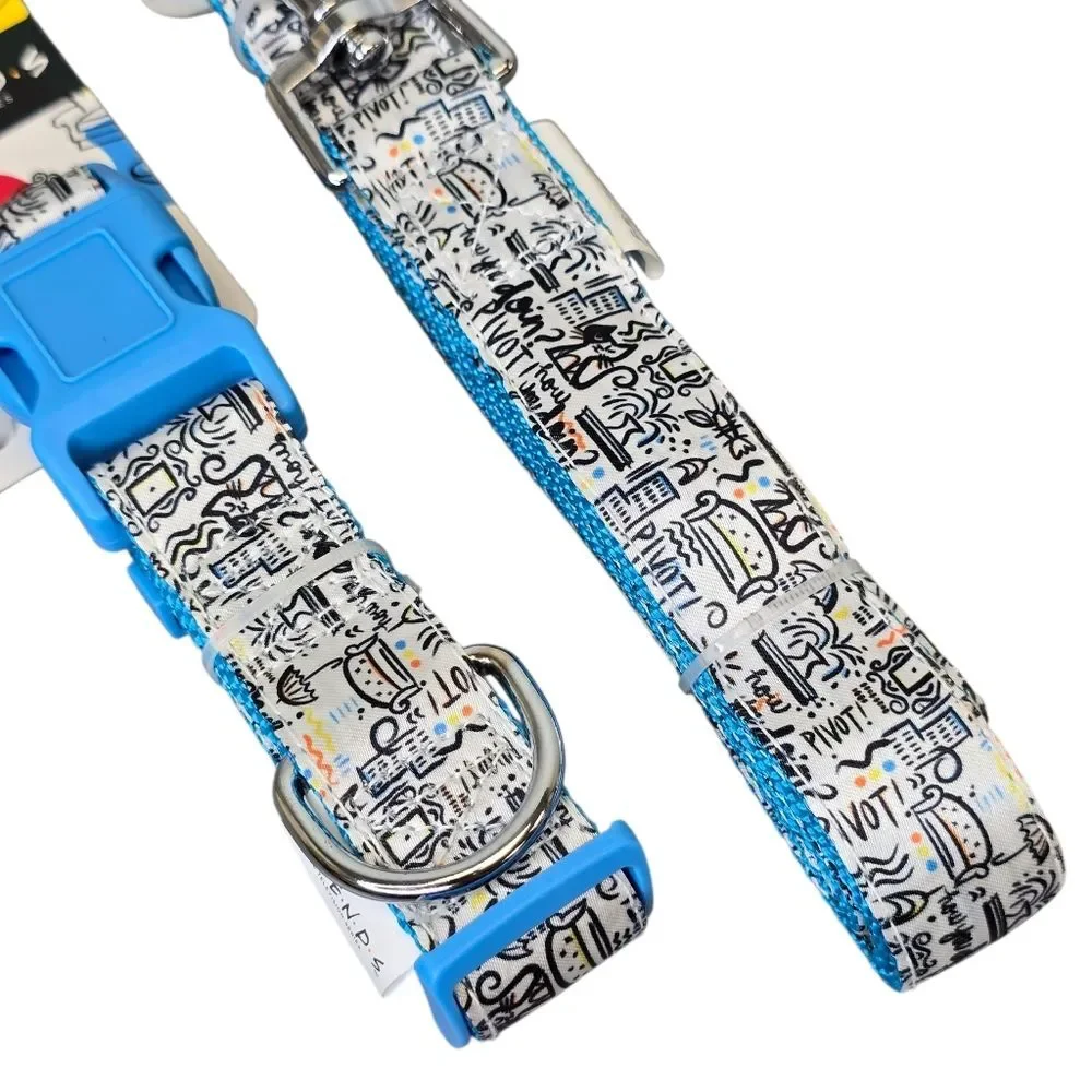 NWT FRIENDS Colorful Doodle Graphic Pet Collar & Leash Set Large